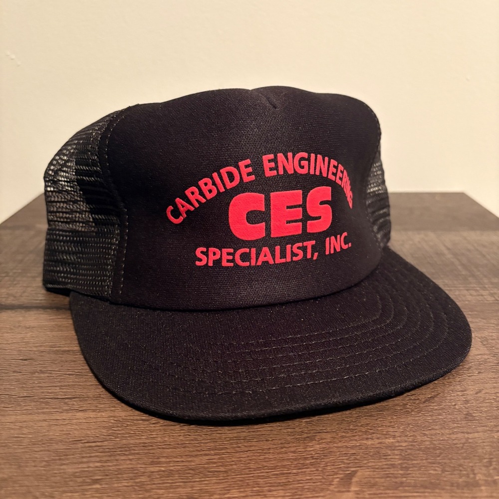 Vintage Carbide Engineering CES Trucker Hat Black Red Made in USA Snapback